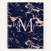 Chic Navy Blue en Roos Gold Foil marble Monogram Notitieboek (Voorkant)
