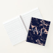 Chic Navy Blue en Roos Gold Foil marble Monogram Notitieboek (Binnen)