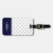 Chic Navy Blue en White Polka Dots Bagagelabel (Voorkant horizontaal)