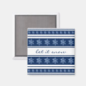 Chic Navy Blue en White Striped Snowflake Magnet (Voorkant / Achterkant)