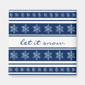 Chic Navy Blue en White Striped Snowflake Magnet (Voorkant)