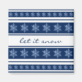 Chic Navy Blue en White Striped Snowflake Magnet