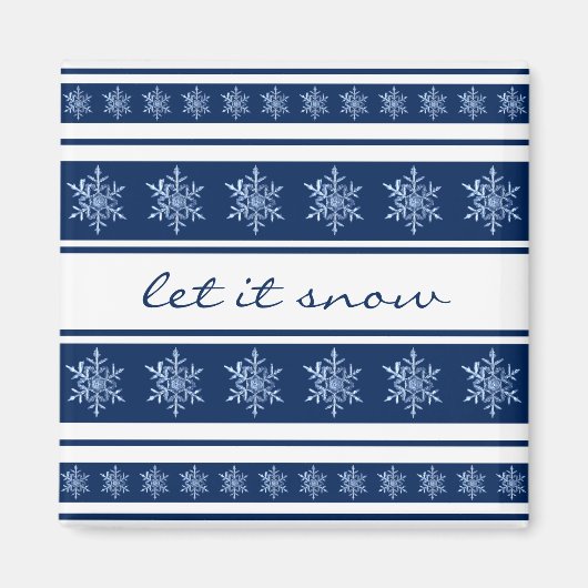 Chic Navy Blue en White Striped Snowflake Magnet (Voorkant)