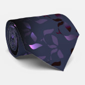 Chic Navy Blue Faux Eggplant Leafy Pattern Stropdas (Opgerold)