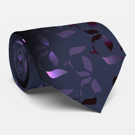 Chic Navy Blue Faux Eggplant Leafy Pattern Stropdas (Opgerold)