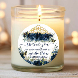 Chic Navy Blue Floral Rozen Vlinders Favoriet Ronde Sticker