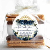 Chic Navy Blue Floral Rozen Vlinders Favoriet Ronde Sticker