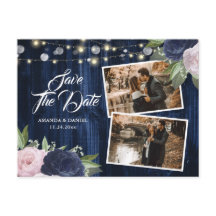 Chic Navy Blue Floral Save The Date Foto