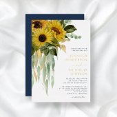 Chic Navy Blue Floral Sunflower Wedding Gold Folie Uitnodiging
