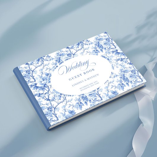 Chic Navy Blue Floral Toile Roses Guest Book Gastenboek