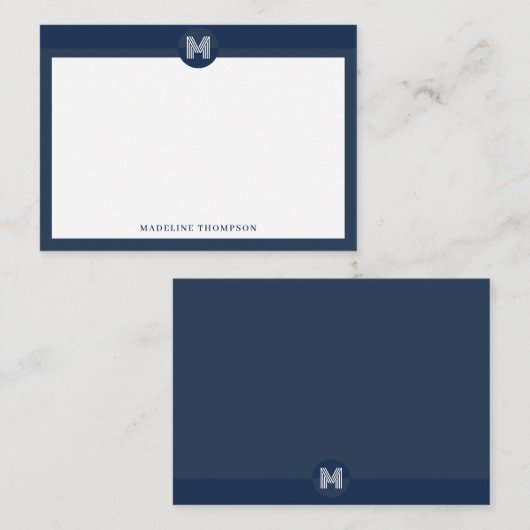 Chic Navy Blue Geometric Modern Monogram Notitiekaartje (Voorkant / Achterkant)
