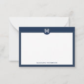Chic Navy Blue Geometric Modern Monogram Notitiekaartje (Voorkant)