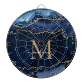 Chic Navy Blue Glitter Agate Geode Monogram Dartbord (Voorkant)