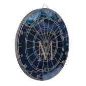 Chic Navy Blue Glitter Agate Geode Monogram Dartbord (Voorkant Links)