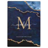 Chic Navy Blue Glitter Agate Geode Monogram Klembord (Achterkant)