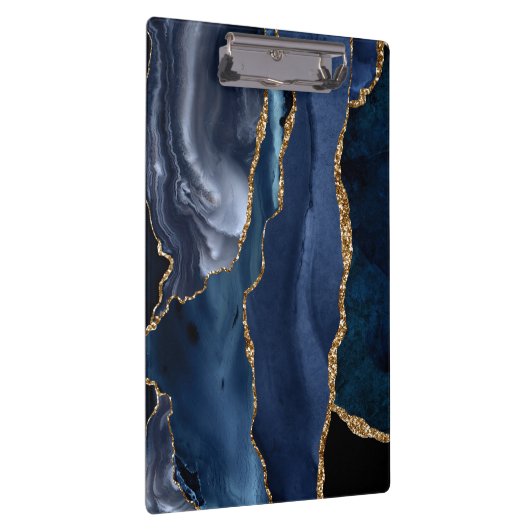 Chic Navy Blue Glitter Agate Geode Monogram Klembord (Rechts)