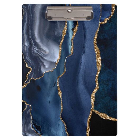 Chic Navy Blue Glitter Agate Geode Monogram Klembord (Voorkant)