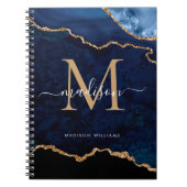 Chic Navy Blue Glitter Agate Geode Monogram Notitieboek (Voorkant)