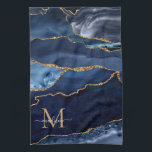 Chic Navy Blue Glitter Geode Marble Monogram Theedoek<br><div class="desc">Modern Glam Navy Blue Glitter Sparkle Agate Geode Elegant Feminine Monogram Script Name Kitchen Towel</div>