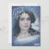 Chic Navy Blue Glitter Ombre Photo Afstuderen Kaart (Voorkant)