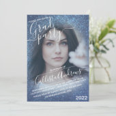 Chic Navy Blue Glitter Ombre Photo Afstuderen Kaart (Staand voorkant)