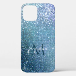 Chic Navy Blue Glitter Sparkle Girly Naam monogram Case-Mate iPhone Case
