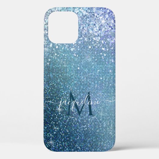 Chic Navy Blue Glitter Sparkle Girly Naam monogram Case-Mate iPhone Case (Achterkant)