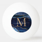 Chic Navy Blue Gold Agaat Geode Glitter Monogram Pingpongbal (Achterkant)