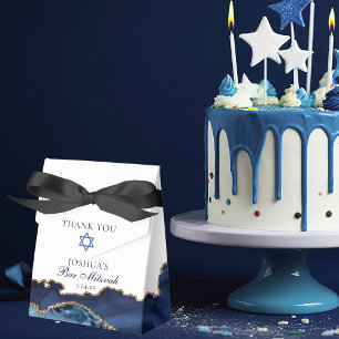 Chic Navy Blue Gold Agate Bar Mitzvah Fancy partij Bedankdoosjes