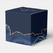 Chic Navy Blue Gold Agate Bat Mitzvah Square Party Bedankdoosjes (Achterkant)