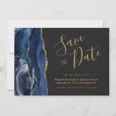 Chic Navy Blue Gold Agate Dark Save the Date Kaart (Voorkant)