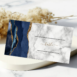 Chic Navy Blue Gold Agate Marmer Wedding Plaatskaartje