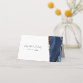 Chic Navy Blue Gold Agate Wedding Table Plaatskaartje (Achterkant)