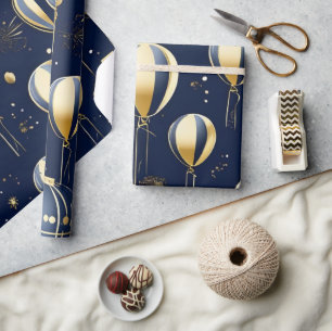 Chic Navy Blue Gold Ballon viert verjaardag Cadeaupapier