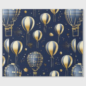 Chic Navy Blue Gold Ballon viert verjaardag Cadeaupapier (Vlak)