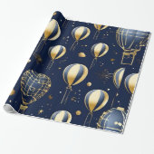 Chic Navy Blue Gold Ballon viert verjaardag Cadeaupapier (Uitgerold)