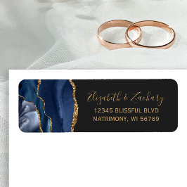 Chic Navy Blue Gold Dark Wedding Return Address Etiket