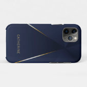 Chic Navy Blue Gold Geometric Persoonlijke naam Case-Mate iPhone Case (Achterkant (horizontaal))