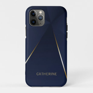 Chic Navy Blue Gold Geometric Persoonlijke naam Case-Mate iPhone Case