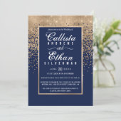 Chic Navy Blue Gold Glitter Confetti bruiloft Kaart (Staand voorkant)