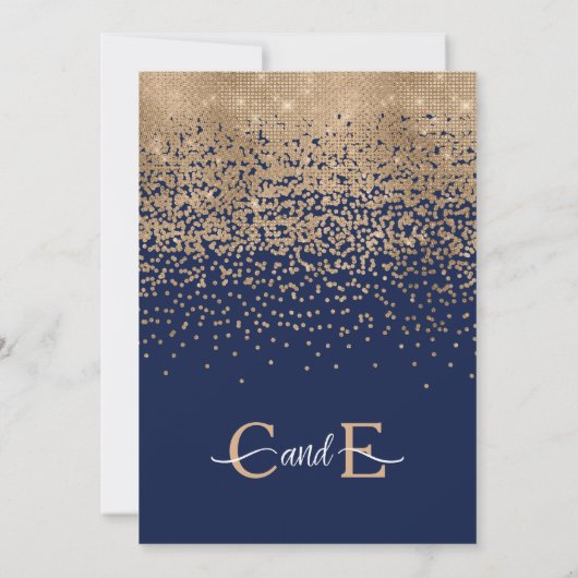 Chic Navy Blue Gold Glitter Confetti bruiloft Kaart (Achterkant)