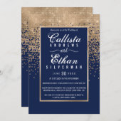 Chic Navy Blue Gold Glitter Confetti bruiloft Kaart (Voorkant / Achterkant)