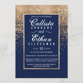 Chic Navy Blue Gold Glitter Confetti bruiloft Kaart