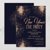 Chic Navy Blue Gold Glitter Sparkler New Years Eve Kaart (Voorkant / Achterkant)