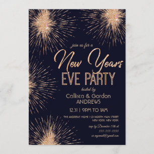 Chic Navy Blue Gold Glitter Sparkler New Years Eve Kaart