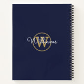 Chic Navy Blue Gold Monogram Naam Notitieboek (Achterkant)
