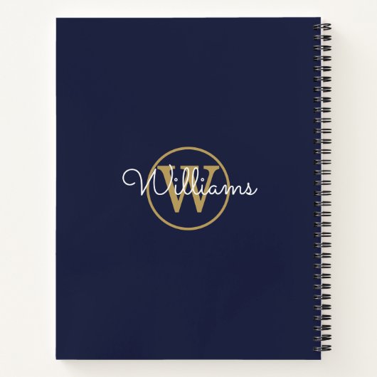 Chic Navy Blue Gold Monogram Naam Notitieboek (Achterkant)