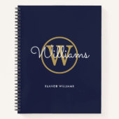 Chic Navy Blue Gold Monogram Naam Notitieboek (Voorkant)