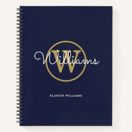 Chic Navy Blue Gold Monogram Naam Notitieboek