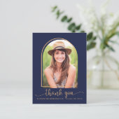 Chic Navy Blue Gold Photo Afstuderen Hartelijk dan Briefkaart (Staand voorkant)